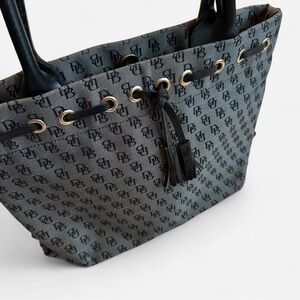 Y2K Vintage Dooney & Bourke Grey Black Monogram Handbag Canvas Shoulder Bag Tote